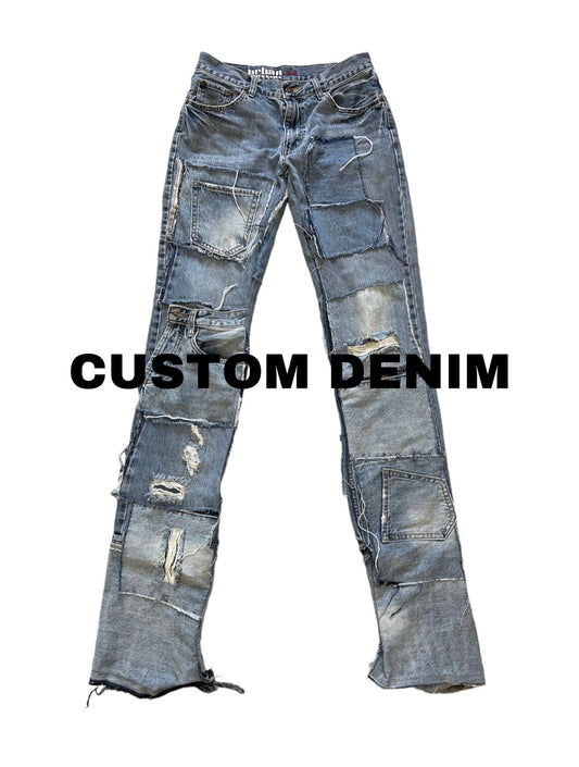 Customized Raw Hem Patchwork Jeans